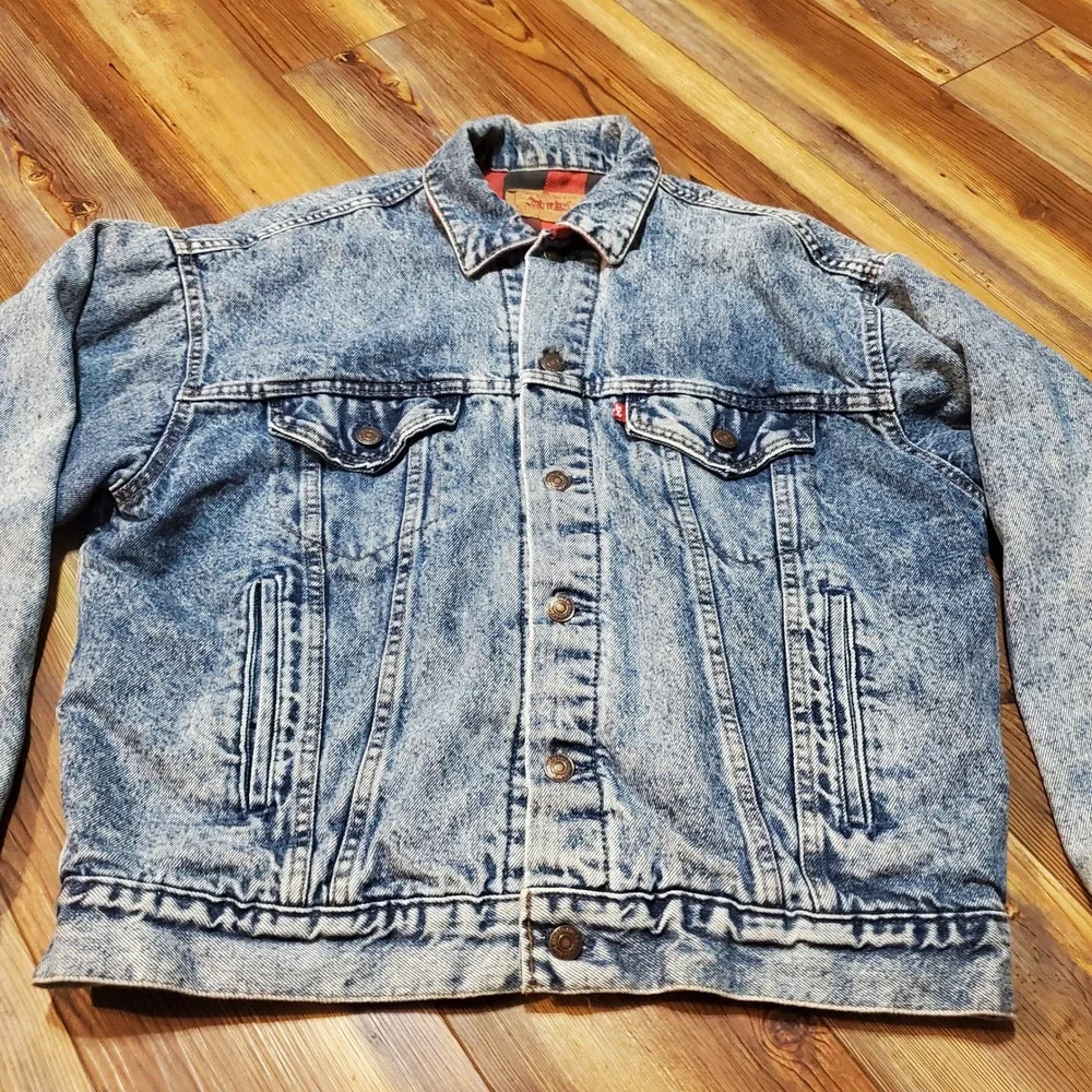 VTG Levis Trucker Jacket Acid Wash Blanket Lined Made in USA 70417 Type 3 80s